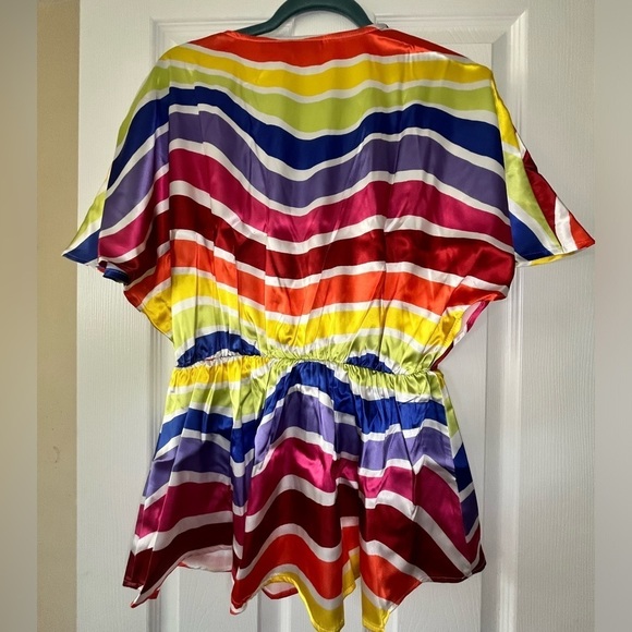 NWT New York & Co Striped Satin-Feel Multi Color Blouse Size M - Picture 4 of 6